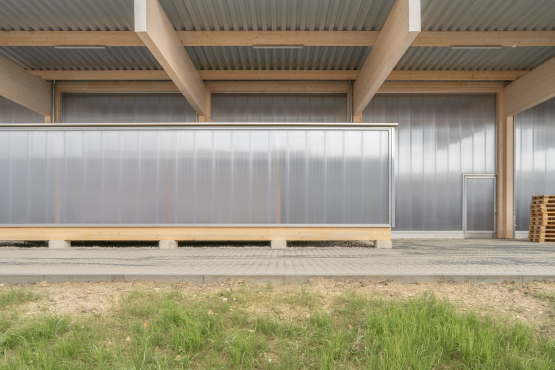 Büromodul mit Polycarbonat Fassade in Holzbauweise - Aretz Dürr Architektur Köln